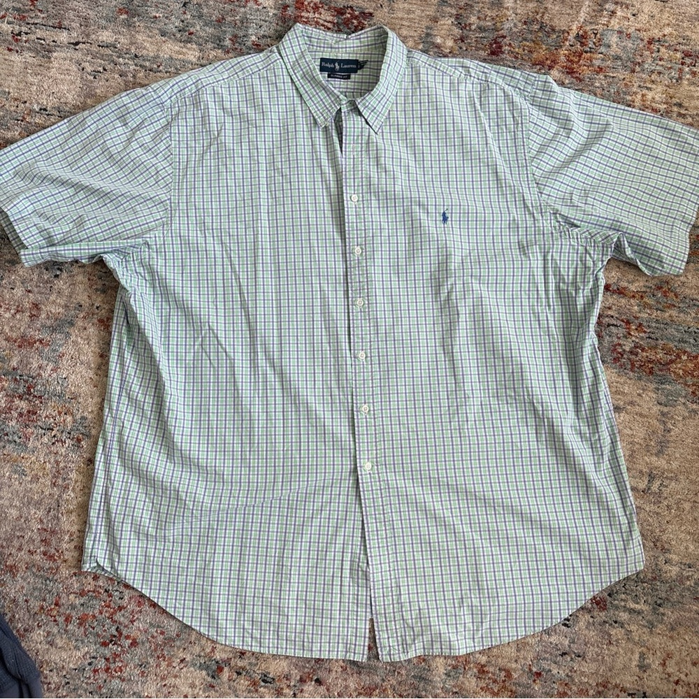Ralph Lauren Men's Green Plaid Polo Short Sleeve Shirt Size 4XL Tall